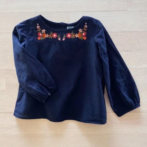 Baby Gap Navy Blue Textured Embroidered Floral Blouse 4 Years - Picture 2 of 8